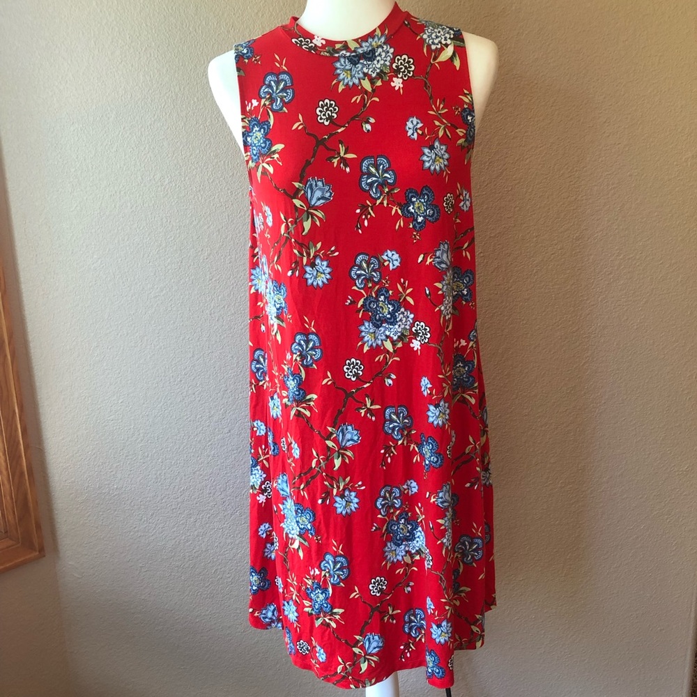Loft Floral Print Red and Blue Dress Size Small
